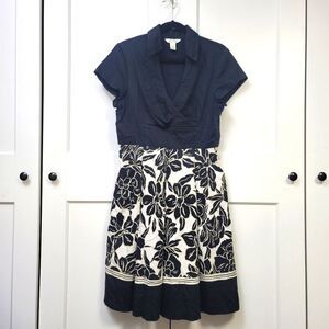 White House Black Market Black and White Fit and Flare Skirt Dress